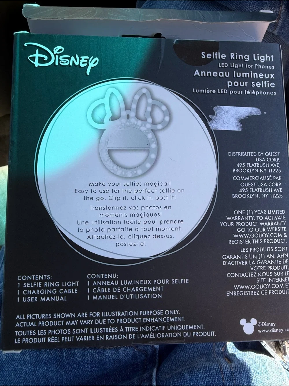 NWT Minnie Mouse Disney LED Selfie Ring Light Phone Mount - White